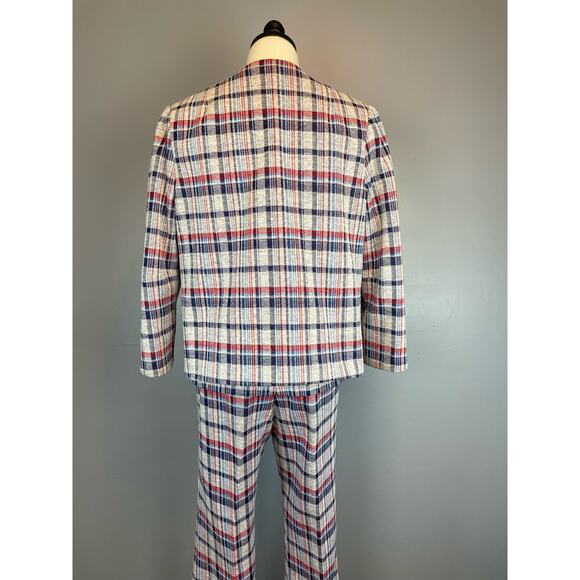Vintage 1960s Plaid Polyester 3 Piece Suit Summer Winter Small - Picture 5 of 15